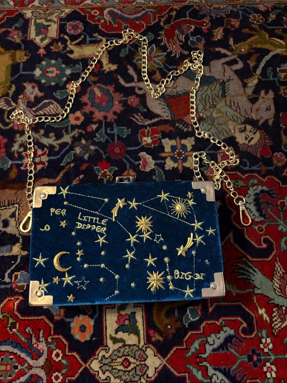 Celestial Kids Velvet Crossbody Bag with Gold Stars - Blue